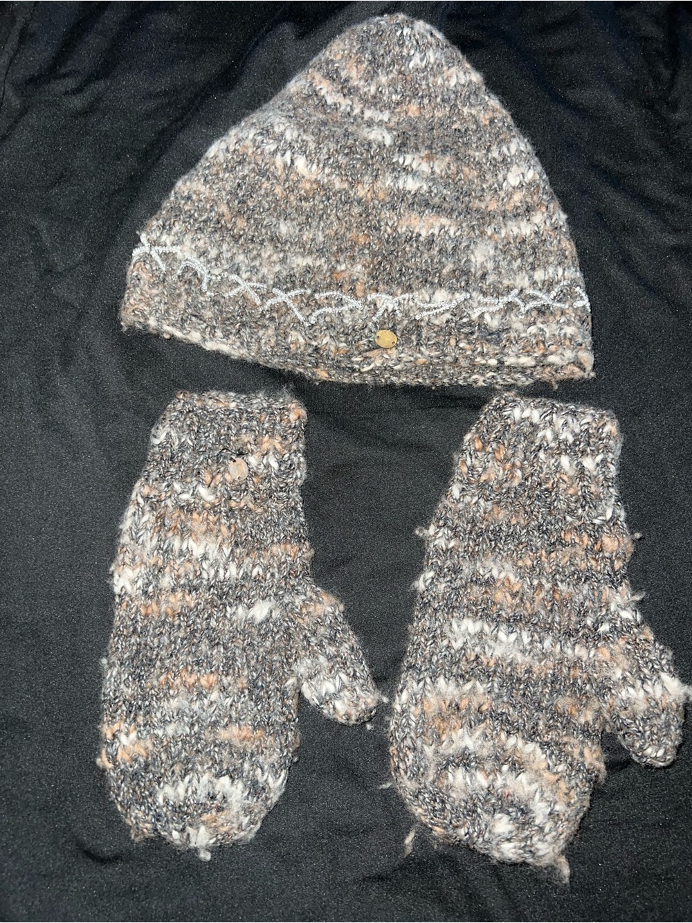 Rosario Knit Beanie and Mittens Set - Gray Multicolor